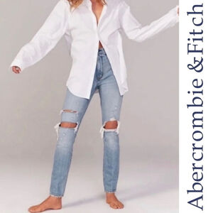 Abercrombie & Fitch Skinny Curve Love High Rise Skinny Light Distressed Jeans 0